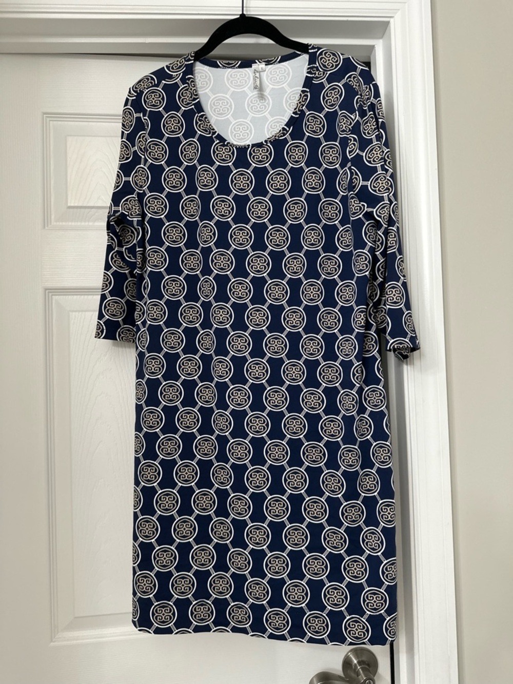Lulu-B Navy & Cream Geometric Scoop Neck Dress
